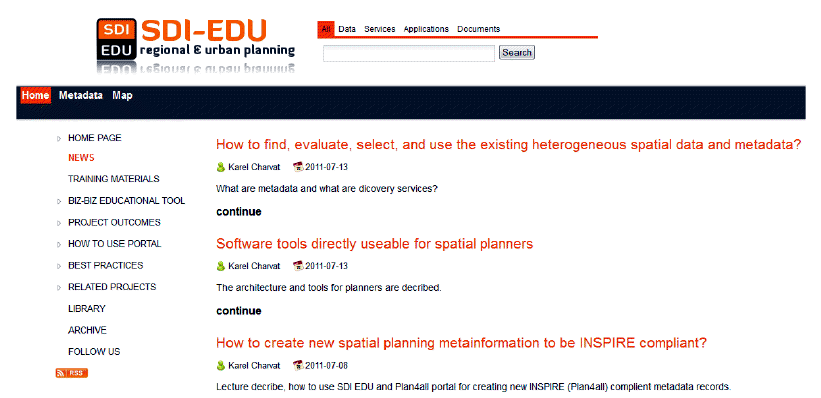 Figure 1: SDI-EDU educational geoportal – the main page