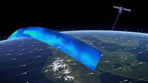 When launched, the ADM-Aeolus satellite will carry the first wind LiDAR in space, which can probe the lowermost 30 kilometers of the atmosphere to provide profiles of wind, aerosols and clouds along the satellite’s orbital path. (Credit: ESA/ATG medialab)