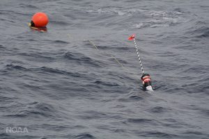 NOAA is deploying 20 whale-listening buoys off the California coast. While collecting data, each buoy is expected to drift as much as 10 nautical miles per day. (Credit: NOAA Southwest Fisheries Science Center)