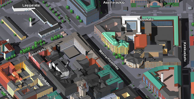 Figure 2. An example of an isometric parallel projection used in a 3D tourist map of the city of Helsinki (© Fontus Ltd., 2007).